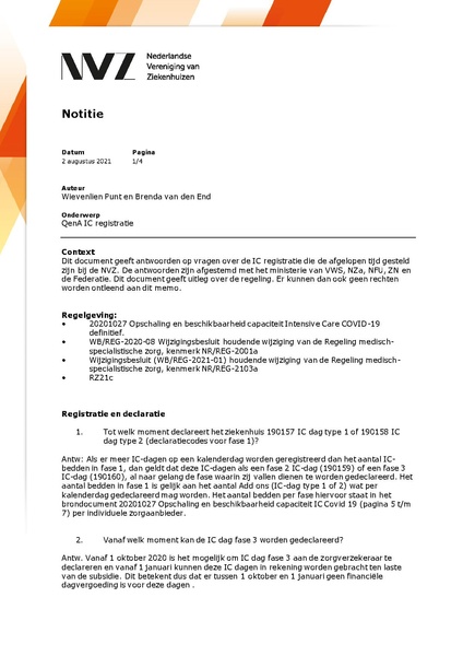 Bestand:Notitie NVZ - QA IC registratie BvE.pdf